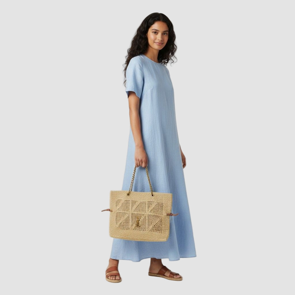 Elegant Beige Woven Tote Bag
