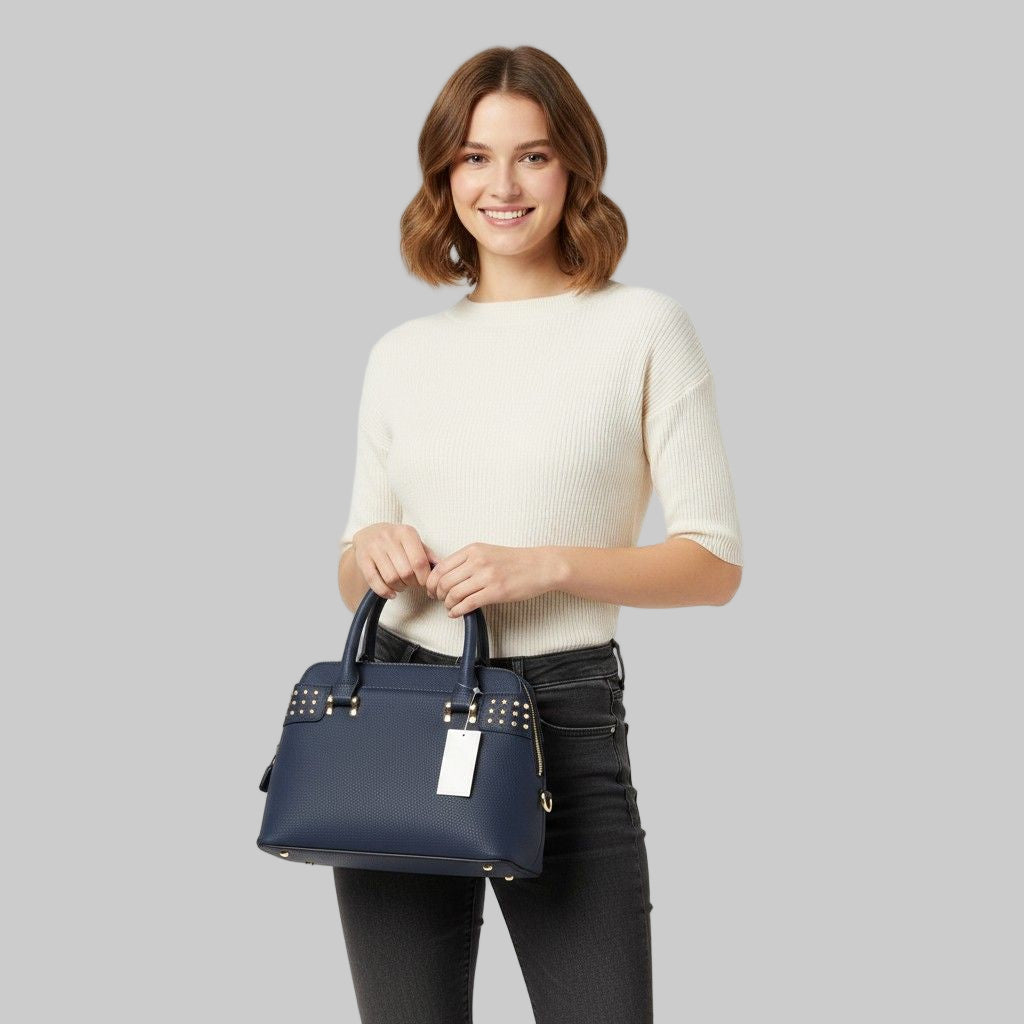 Rocker studded navy hobo tote bag