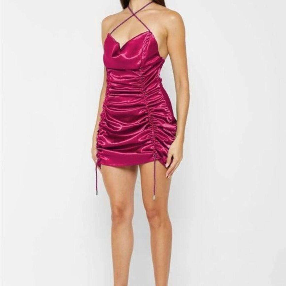 Maniere de Voir Pink Satin Ruffle Dress