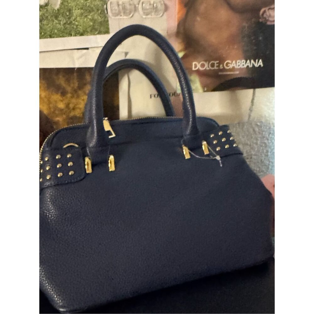 Rocker studded navy hobo tote bag