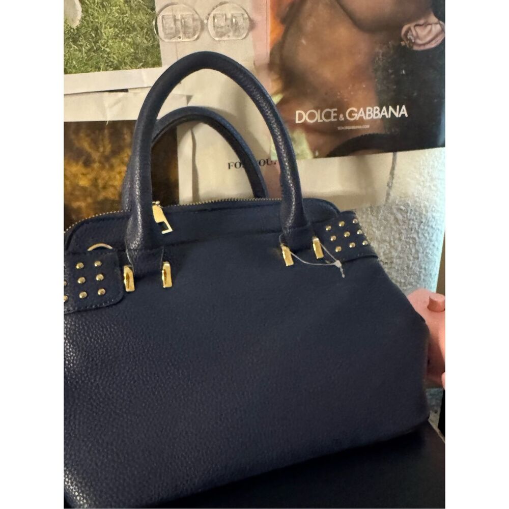 Rocker studded navy hobo tote bag