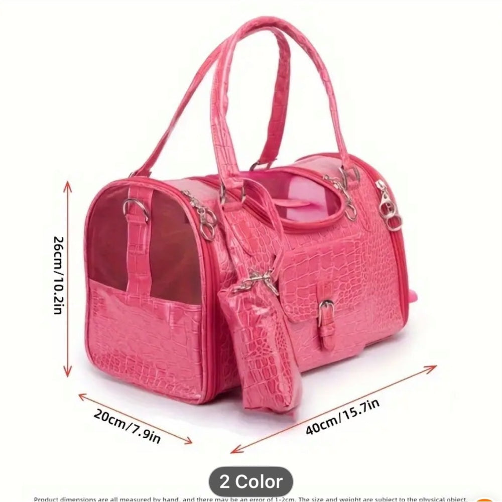 Dog Cat pet Carrier snakeskin pink vegan leather bag and pouch