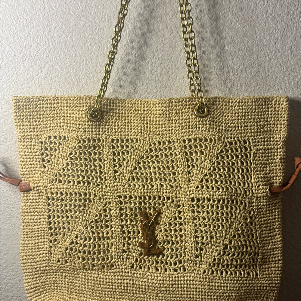 Elegant Beige Woven Tote Bag
