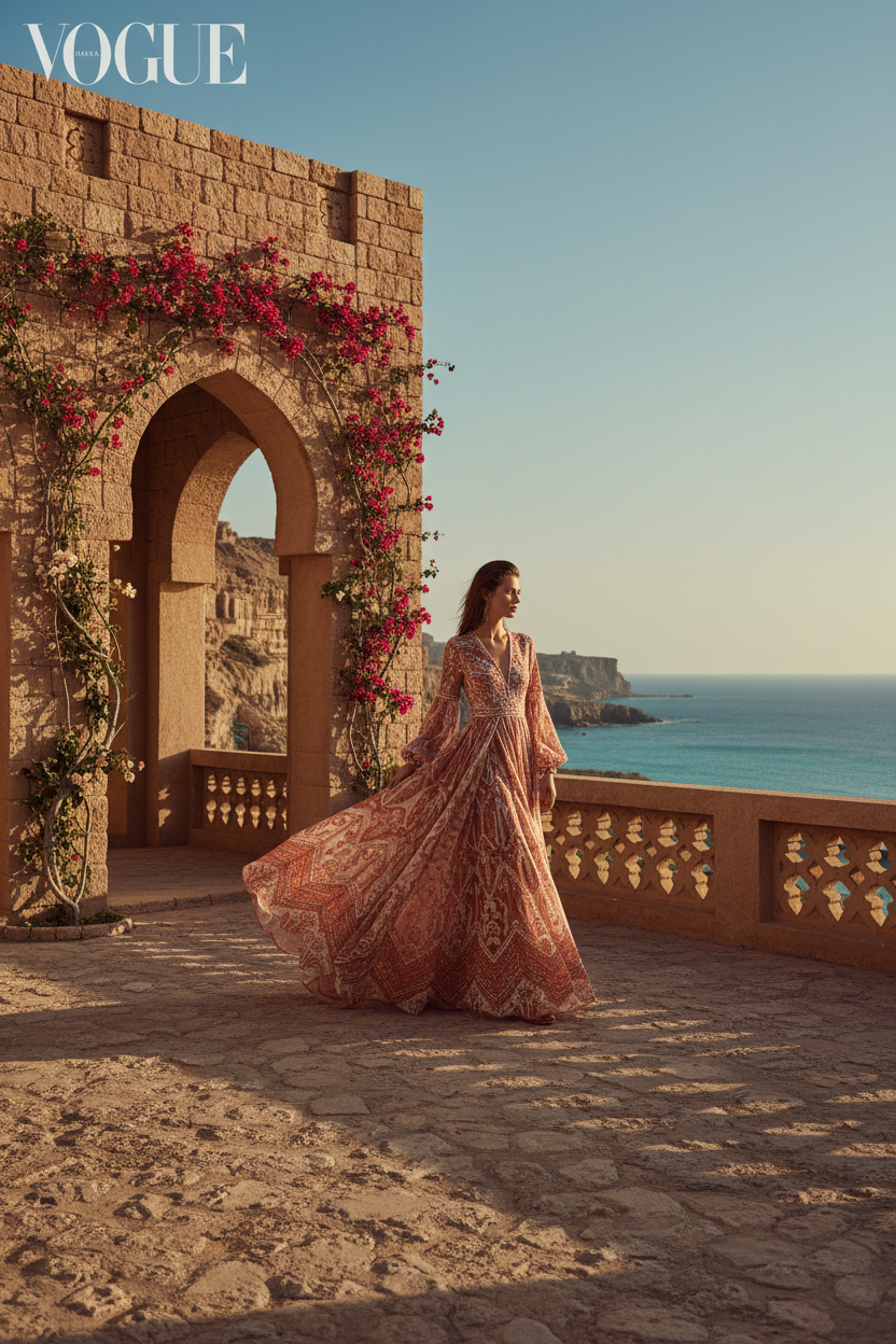 Coastal terrace editorial fashion scene for Gorgezze